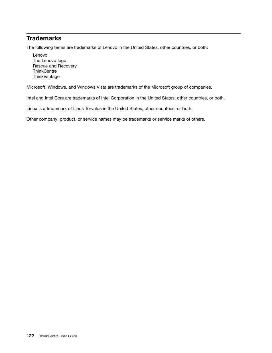 Trademarks | Lenovo THINKCENTRE 4473 User Manual | Page 136 / 142