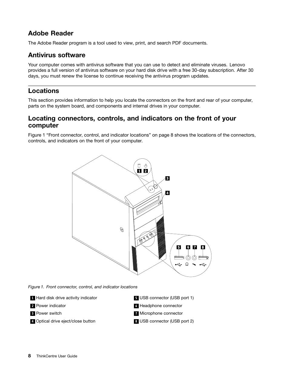 Adobe reader, Antivirus software, Locations | Lenovo THINKCENTRE 4473 User Manual | Page 22 / 142