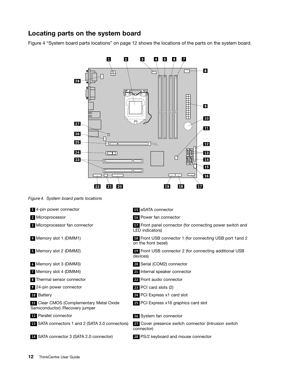 Locating parts on the system board | Lenovo THINKCENTRE 4473 User Manual | Page 26 / 142