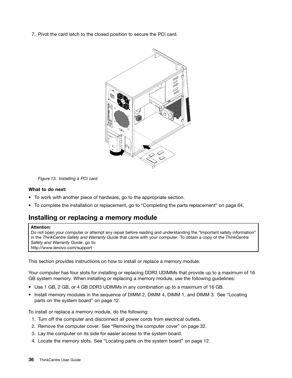 Installing or replacing a memory module | Lenovo THINKCENTRE 4473 User Manual | Page 50 / 142