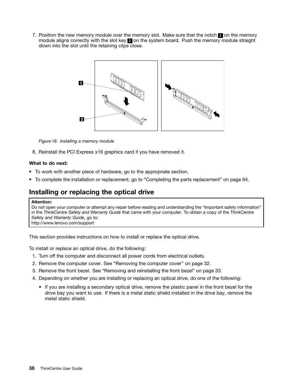 Installing or replacing the optical drive | Lenovo THINKCENTRE 4473 User Manual | Page 52 / 142