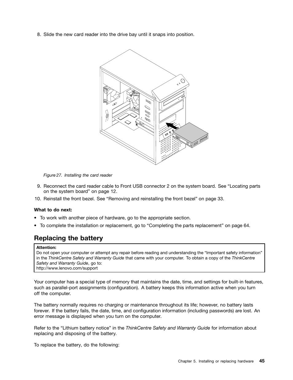 Replacing the battery | Lenovo THINKCENTRE 4473 User Manual | Page 59 / 142