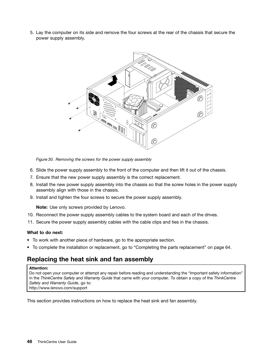 Replacing the heat sink and fan assembly | Lenovo THINKCENTRE 4473 User Manual | Page 62 / 142