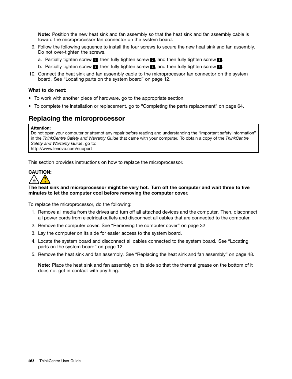 Replacing the microprocessor | Lenovo THINKCENTRE 4473 User Manual | Page 64 / 142