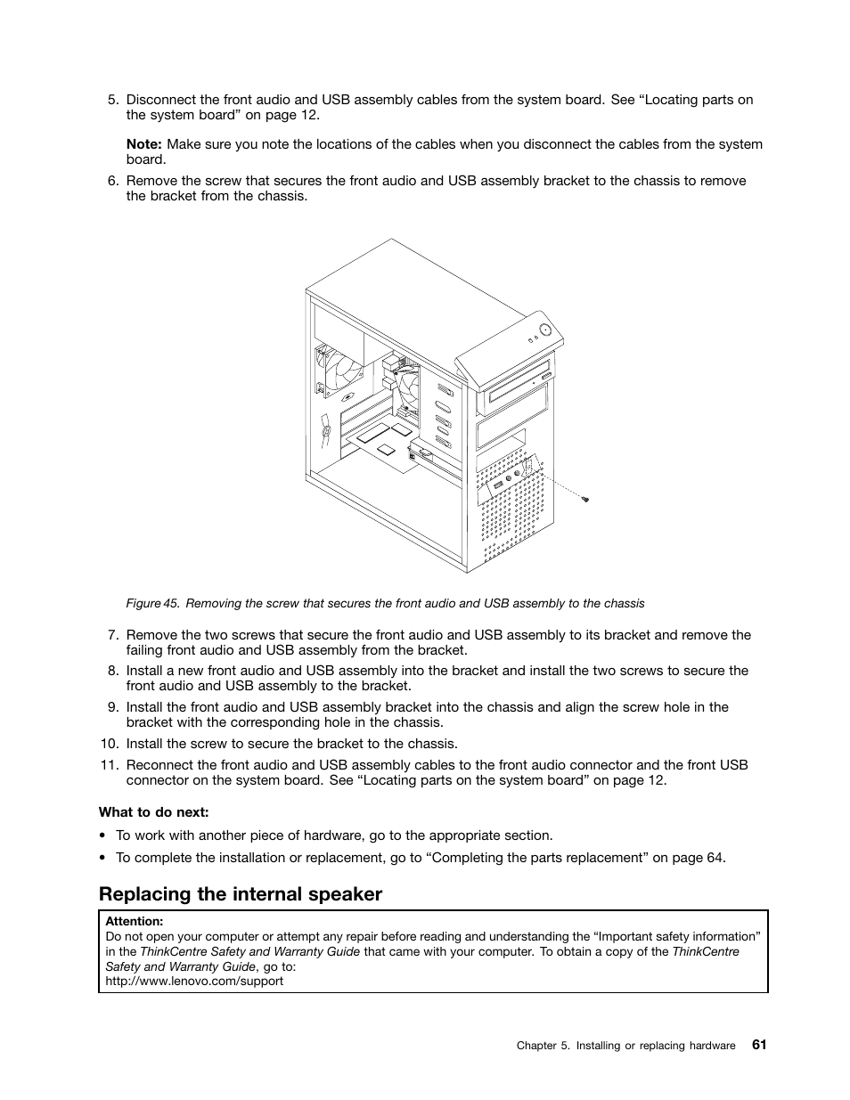 Replacing the internal speaker | Lenovo THINKCENTRE 4473 User Manual | Page 75 / 142