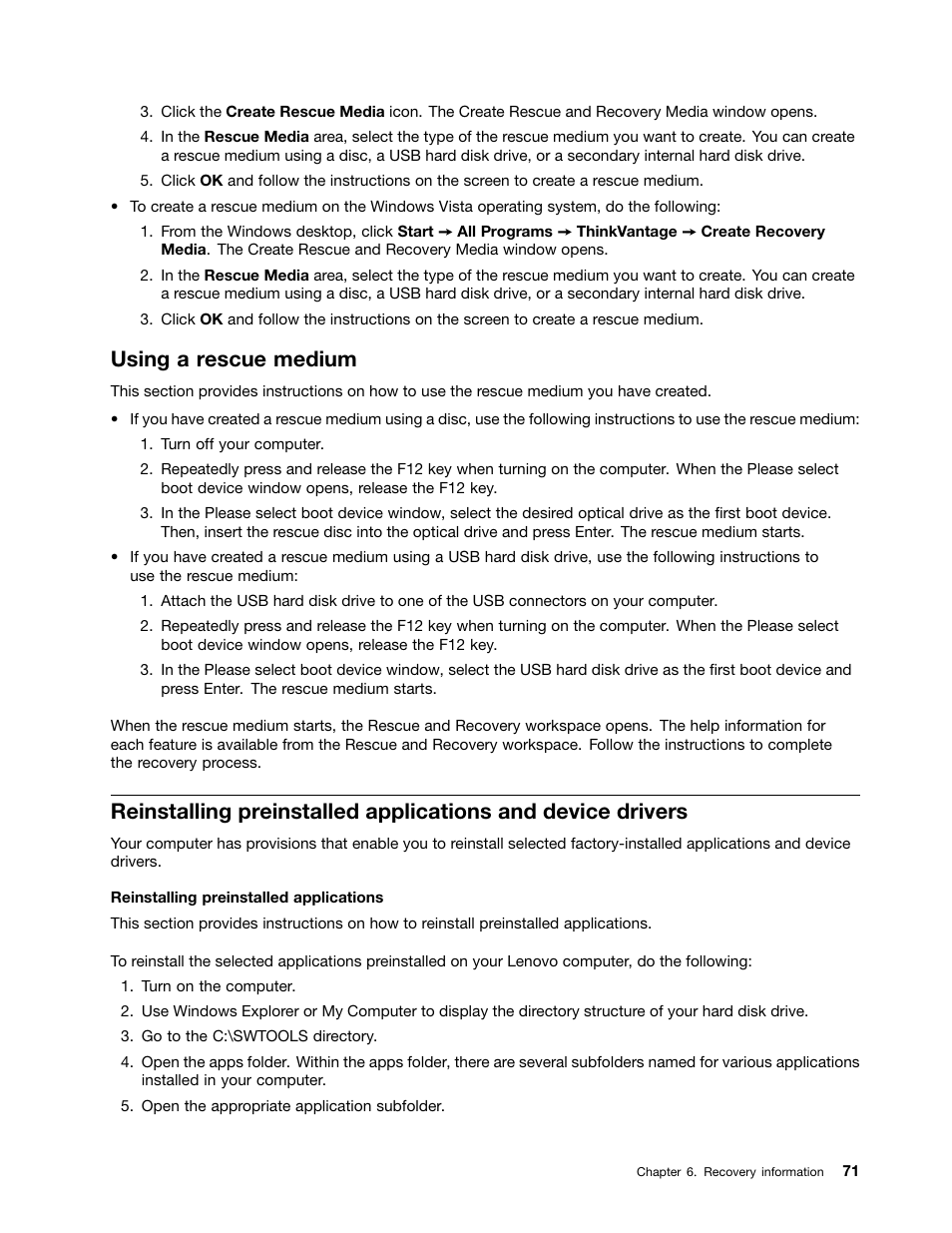 Using a rescue medium | Lenovo THINKCENTRE 4473 User Manual | Page 85 / 142