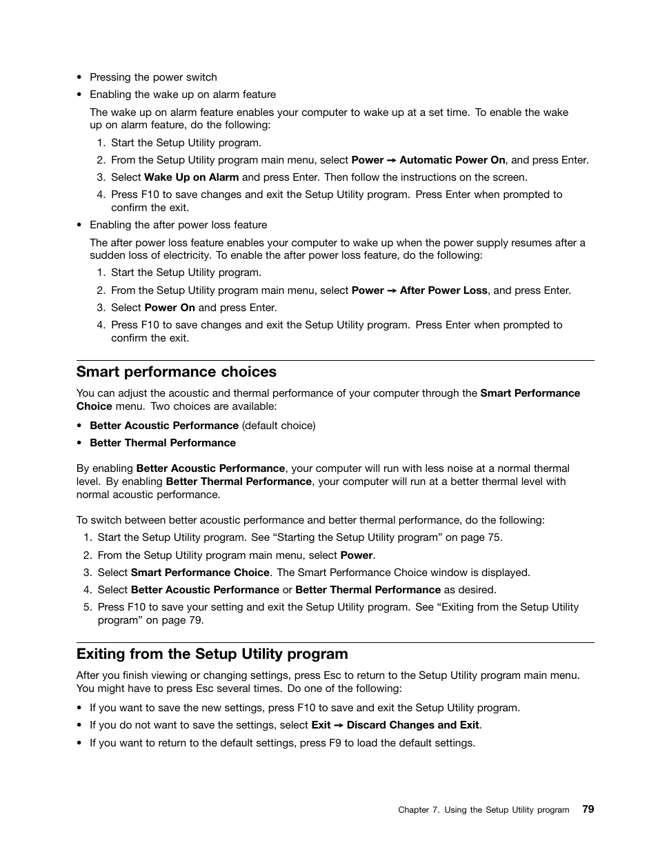Smart performance choices, Exiting from the setup utility program | Lenovo THINKCENTRE 4473 User Manual | Page 93 / 142