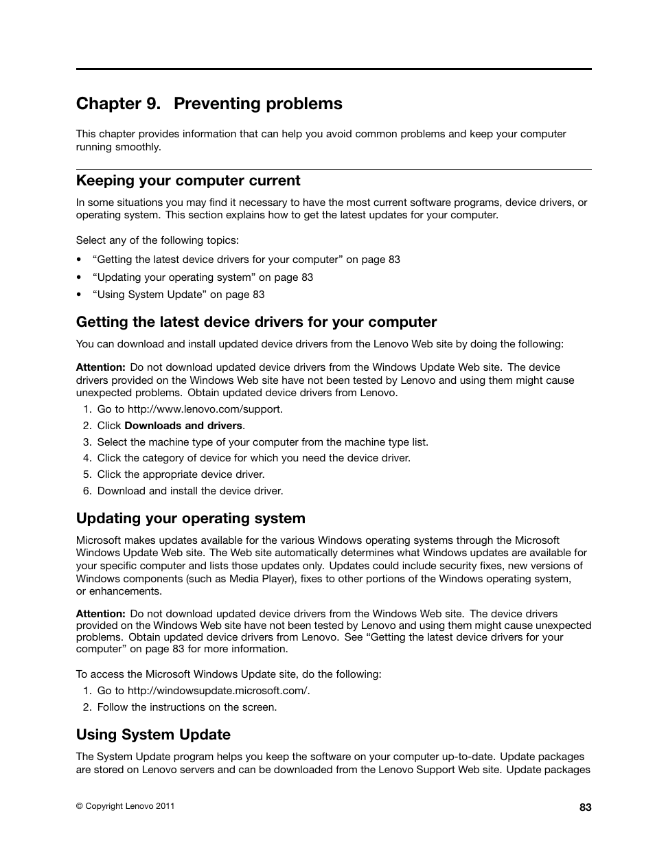 Chapter 9. preventing problems, Keeping your computer current, Updating your operating system | Using system update | Lenovo THINKCENTRE 4473 User Manual | Page 97 / 142