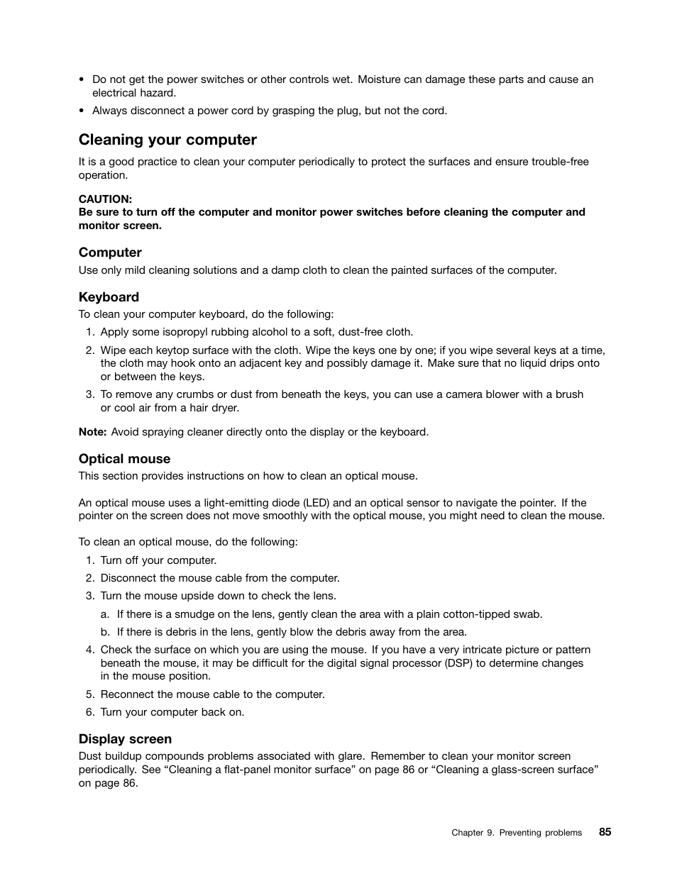 Cleaning your computer | Lenovo THINKCENTRE 4473 User Manual | Page 99 / 142