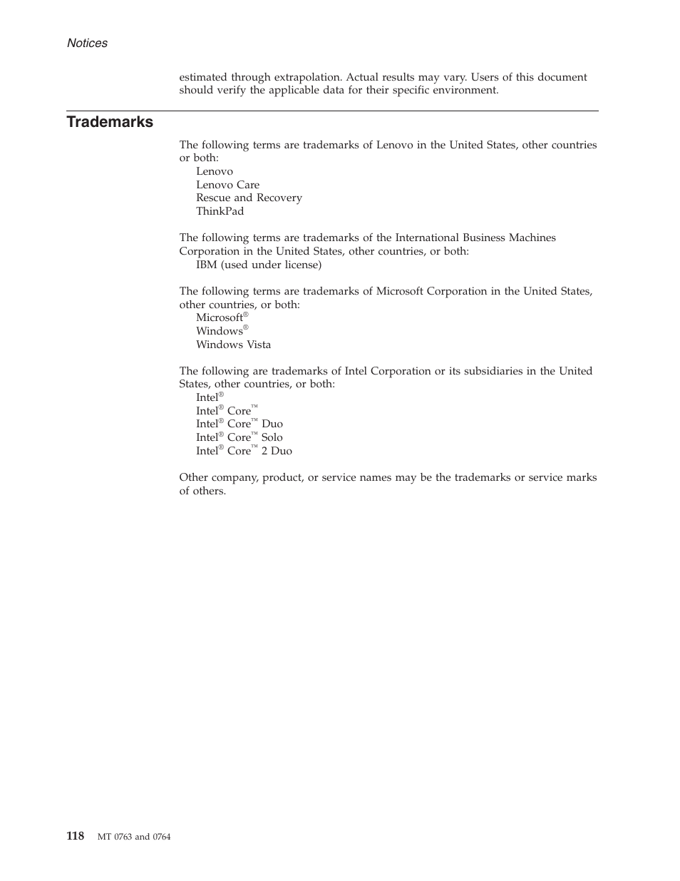 Trademarks | Lenovo V100 User Manual | Page 124 / 126