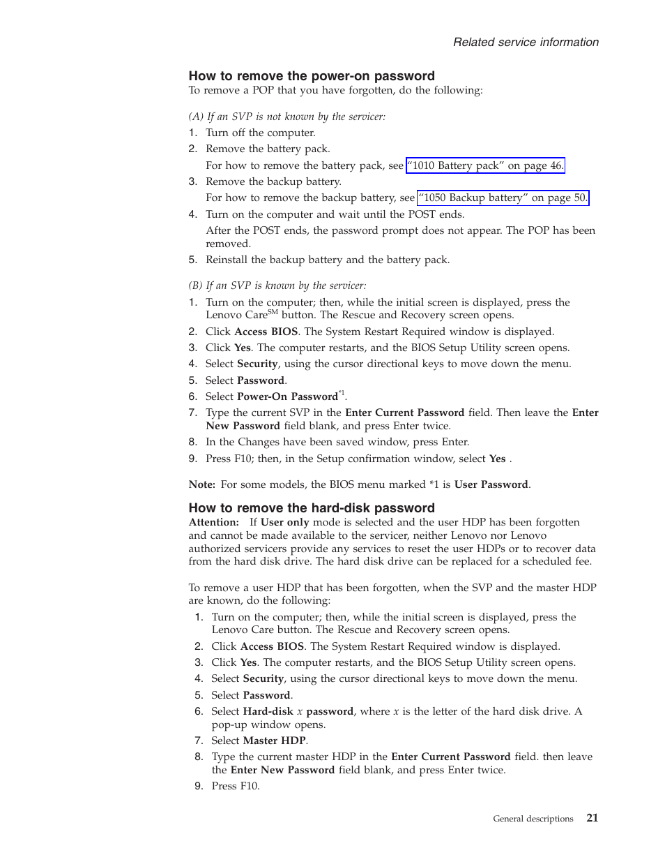 How to remove the power-on password, How to remove the hard-disk password, Remove | Power-on, Password, Hard-disk | Lenovo V100 User Manual | Page 27 / 126