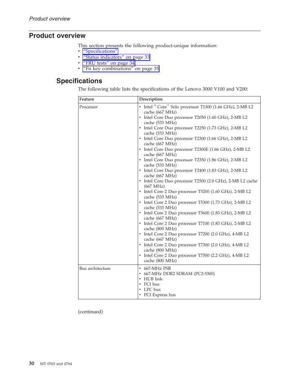 Product overview, Specifications, Product | Overview | Lenovo V100 User Manual | Page 36 / 126