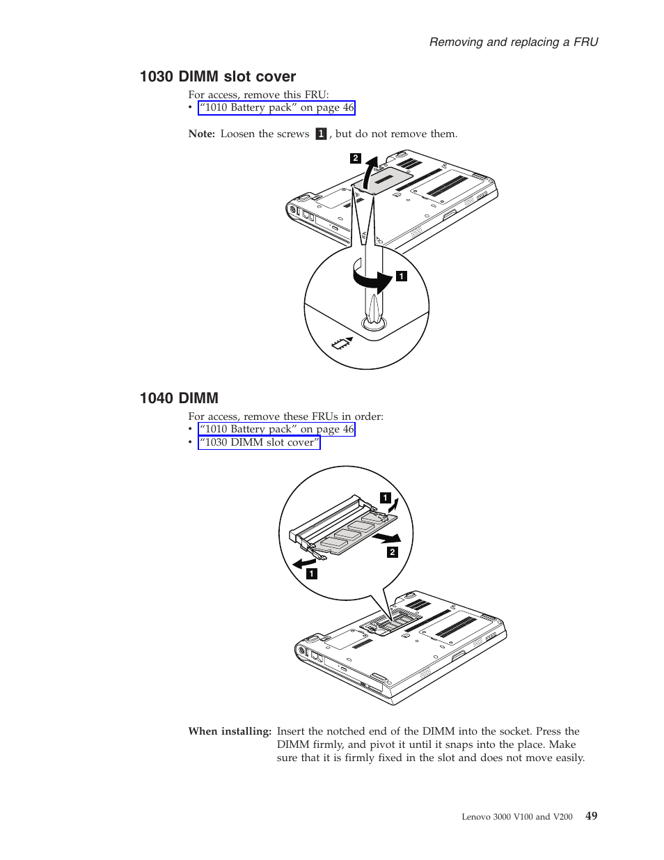 1030 dimm slot cover, 1040 dimm, Dimm | Slot, Cover | Lenovo V100 User Manual | Page 55 / 126