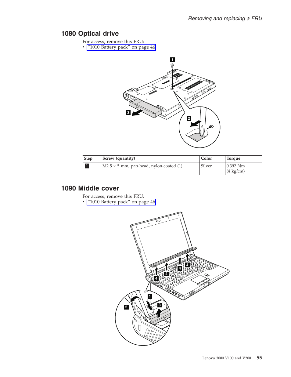 1080 optical drive, 1090 middle cover, Optical | Drive, Middle, Cover | Lenovo V100 User Manual | Page 61 / 126