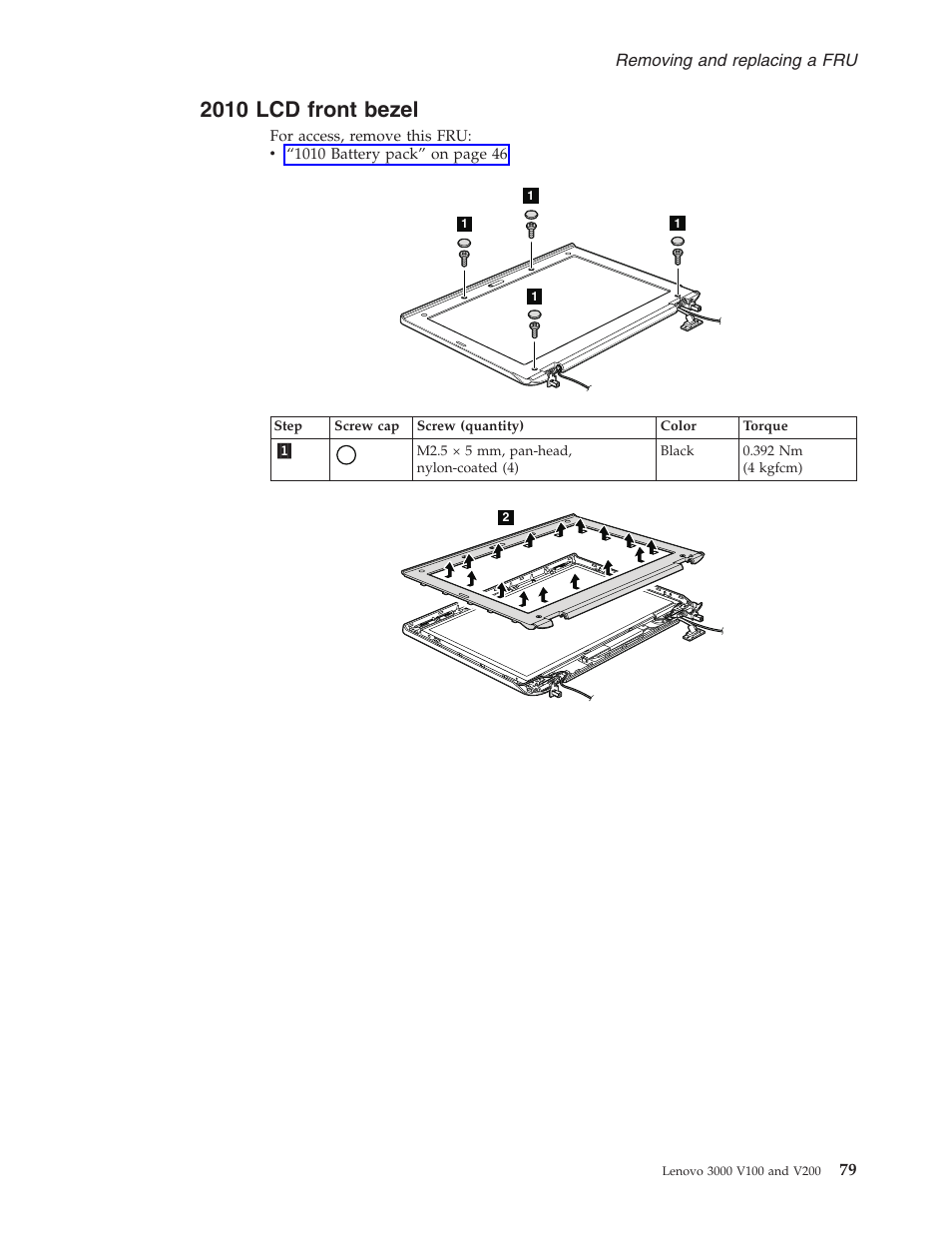 2010 lcd front bezel, Front, Bezel | Lenovo V100 User Manual | Page 85 / 126