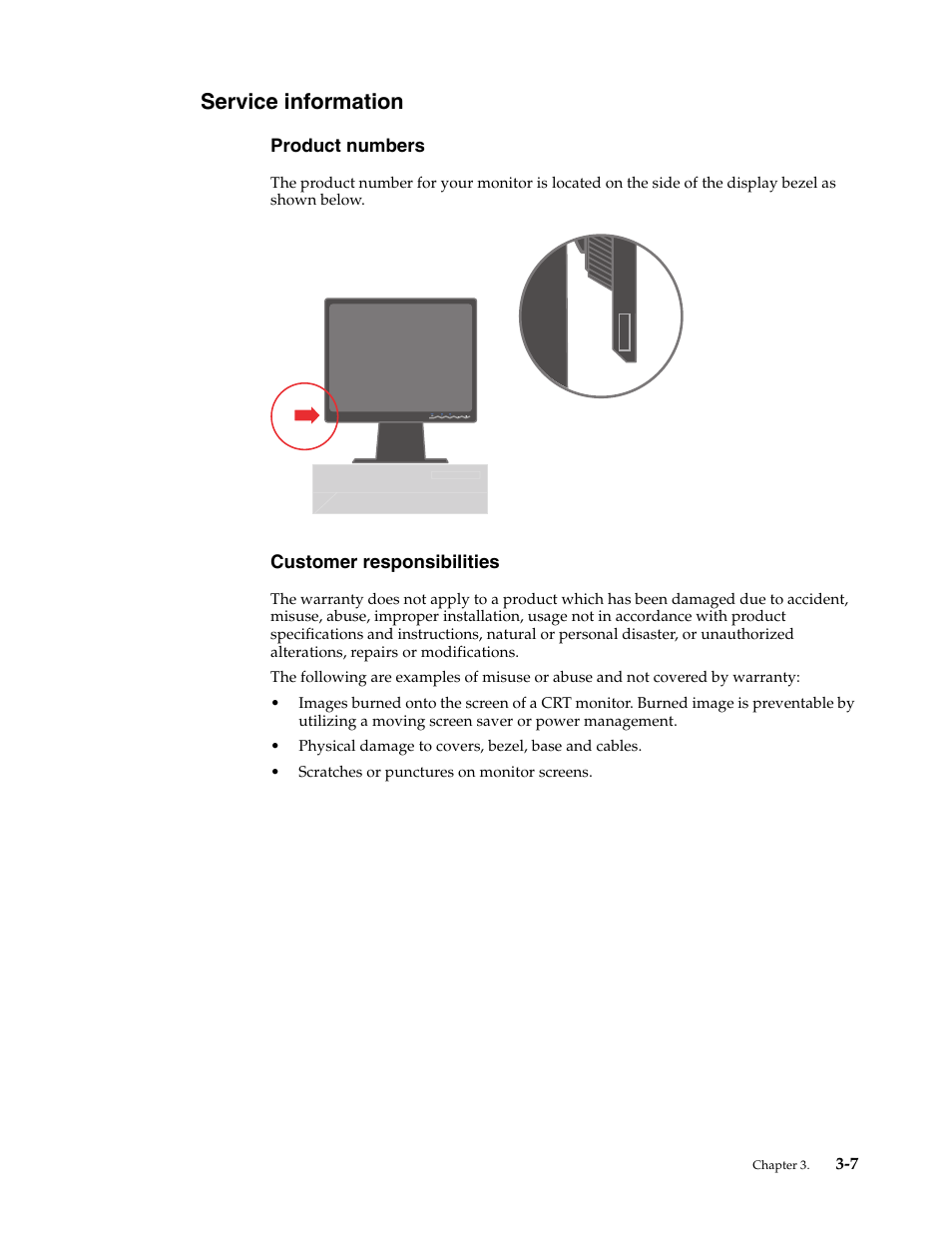 Service information, Product numbers, Customer responsibilities | Service information -7, Product numbers -7 customer responsibilities -7 | Lenovo L171p User Manual | Page 25 / 34