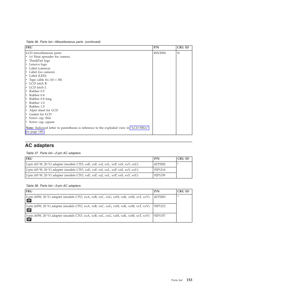 Ac adapters | Lenovo X301 User Manual | Page 161 / 180