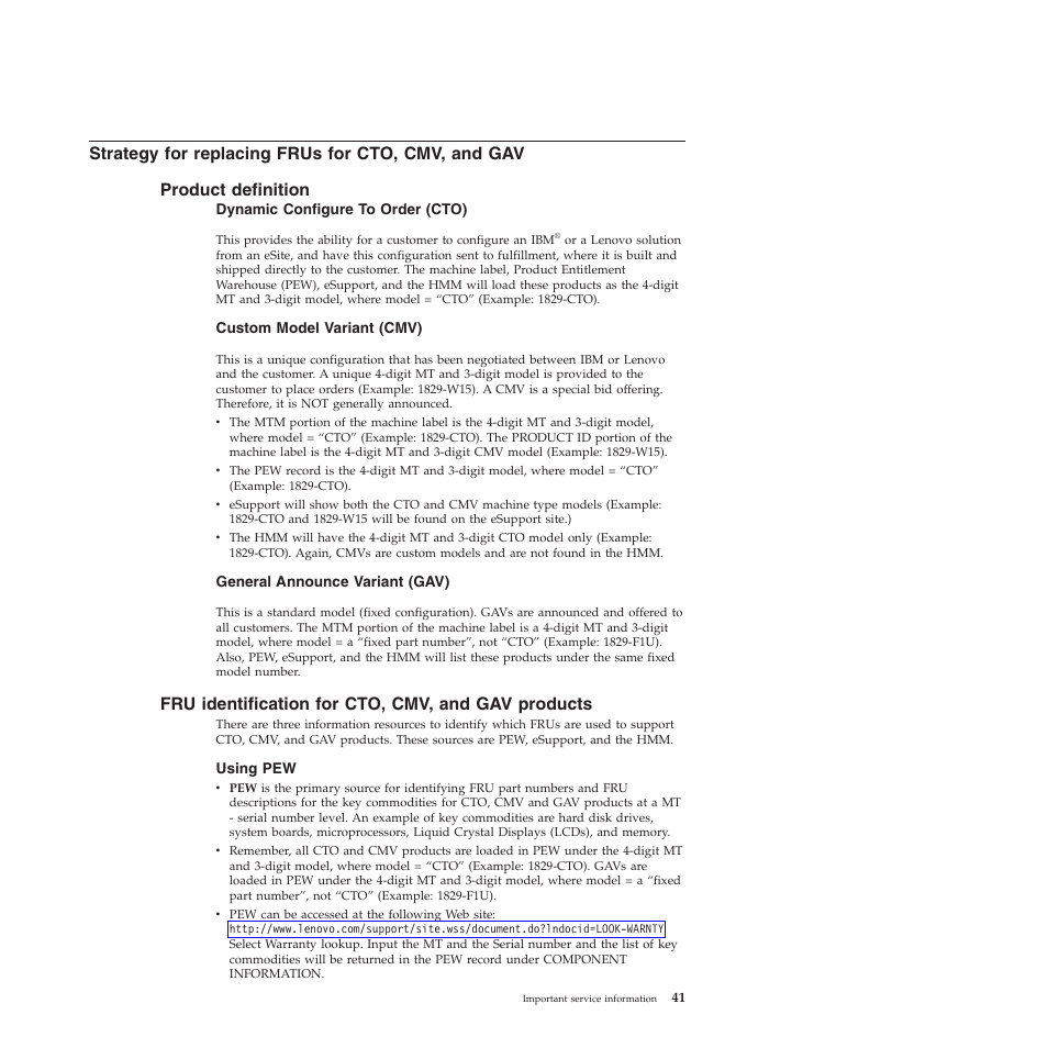 Strategy for replacing frus for cto, cmv, and gav, Product definition, Fru identification for cto, cmv, and gav products | Lenovo X301 User Manual | Page 49 / 180