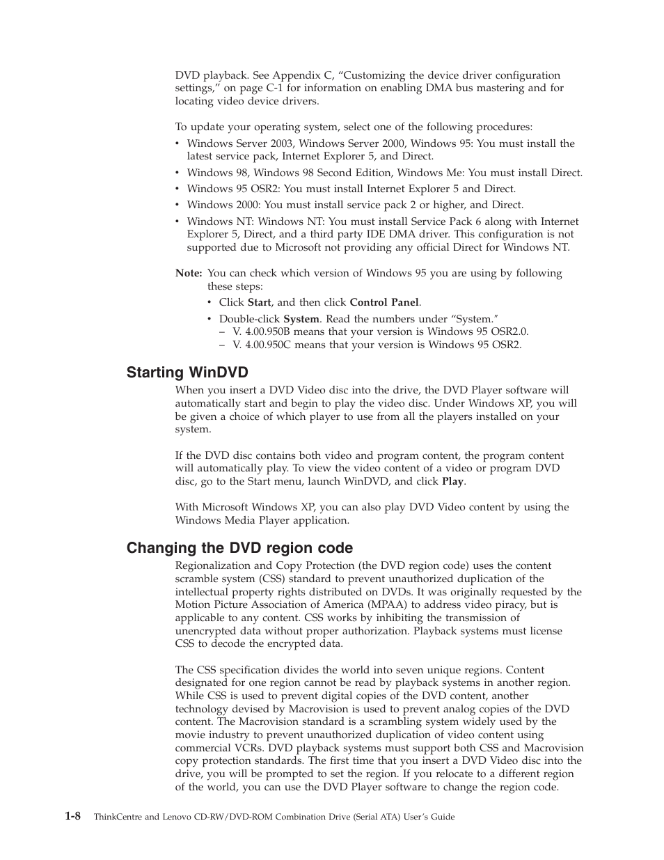 Starting windvd, Changing the dvd region code, Starting | Windvd, Changing, Region, Code | Lenovo ThinkCentre 41N5624 User Manual | Page 22 / 66