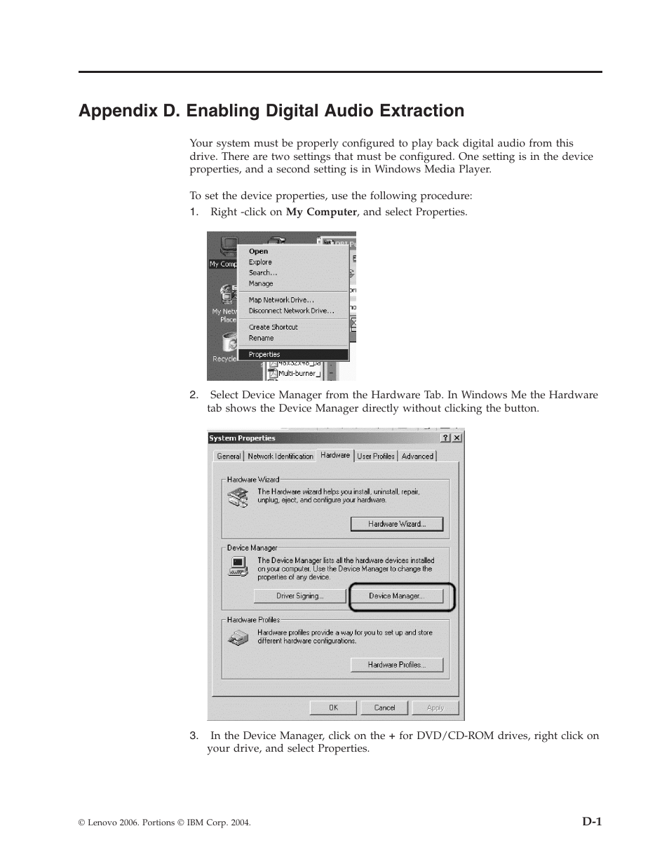 Appendix d. enabling digital audio extraction, Appendix, Enabling | Digital, Audio, Extraction | Lenovo ThinkCentre 41N5624 User Manual | Page 33 / 66