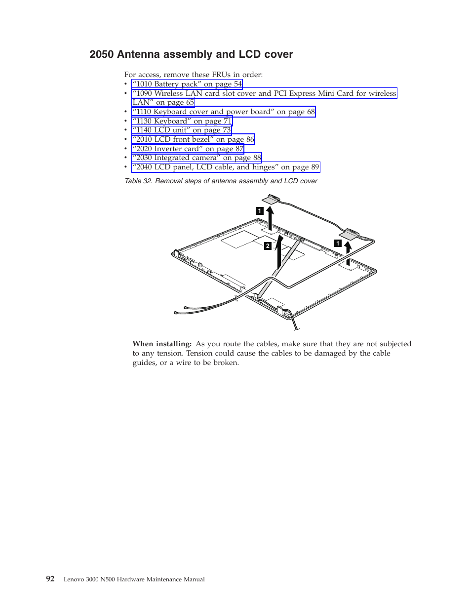 2050 antenna assembly and lcd cover, Antenna, Assembly | Cover | Lenovo 3000 N500 User Manual | Page 100 / 124