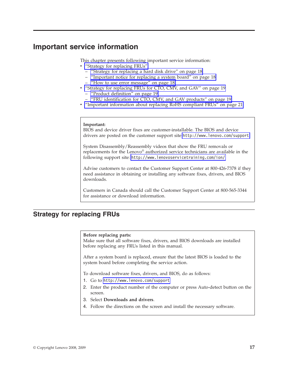Important service information, Strategy for replacing frus, Important | Service, Information, Strategy, Replacing, Frus | Lenovo 3000 N500 User Manual | Page 25 / 124