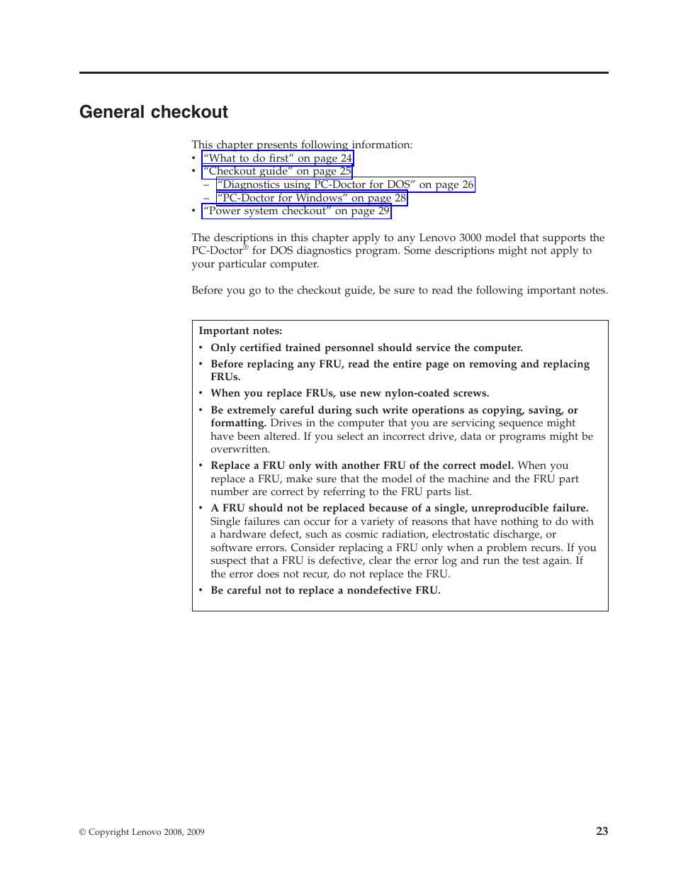 General checkout, General, Checkout | Lenovo 3000 N500 User Manual | Page 31 / 124