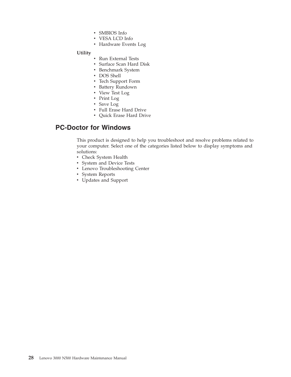 Pc-doctor for windows, Pc-doctor, Windows | Lenovo 3000 N500 User Manual | Page 36 / 124
