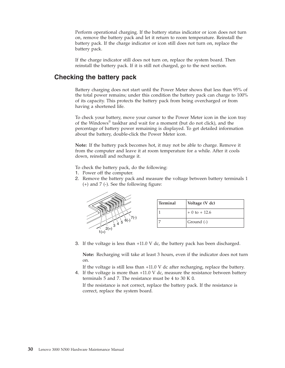 Checking the battery pack, Checking, Battery | Pack | Lenovo 3000 N500 User Manual | Page 38 / 124