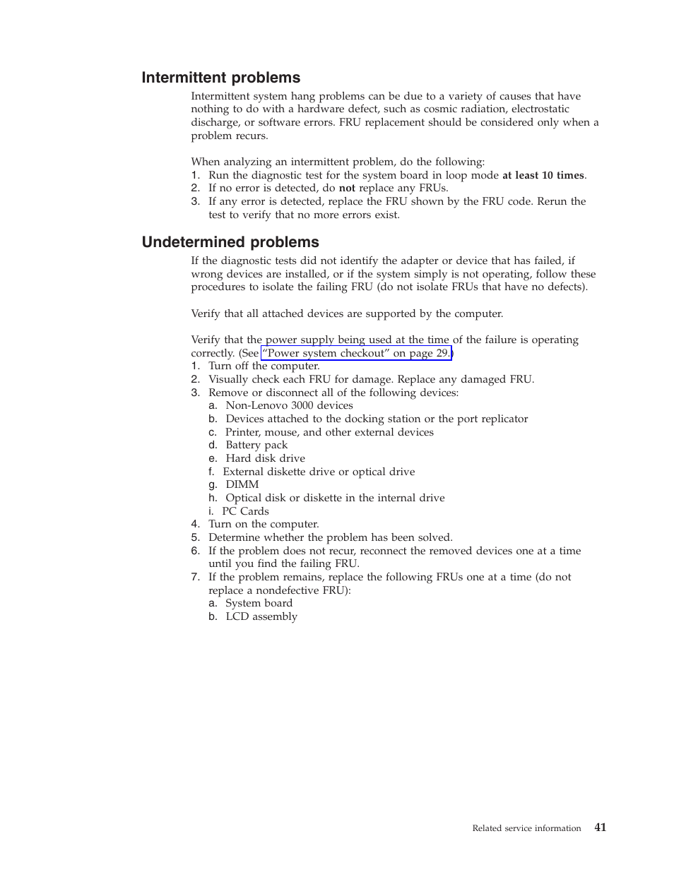 Intermittent problems, Undetermined problems, Intermittent | Problems, Undetermined | Lenovo 3000 N500 User Manual | Page 49 / 124