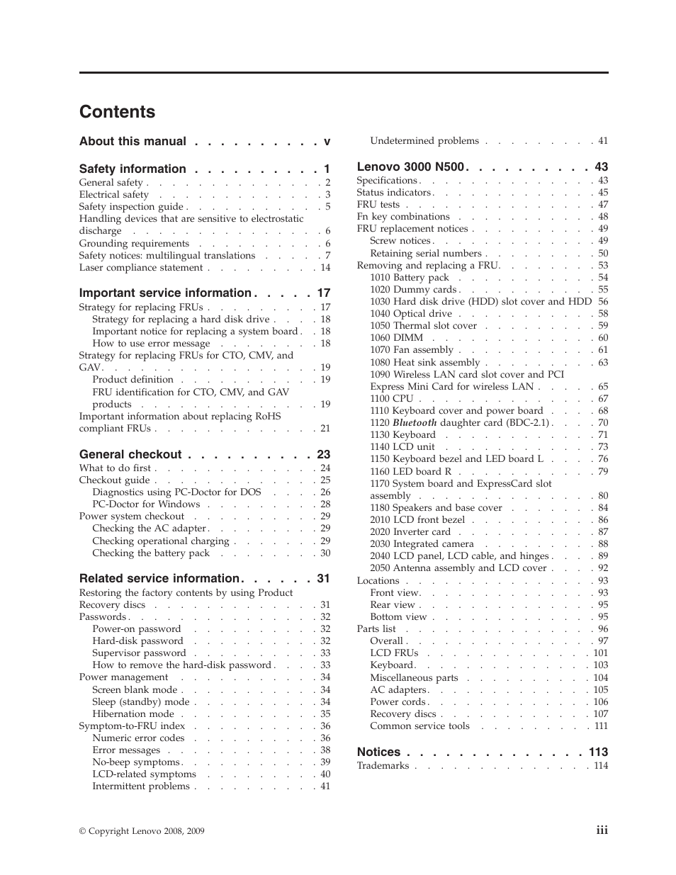 Lenovo 3000 N500 User Manual | Page 5 / 124