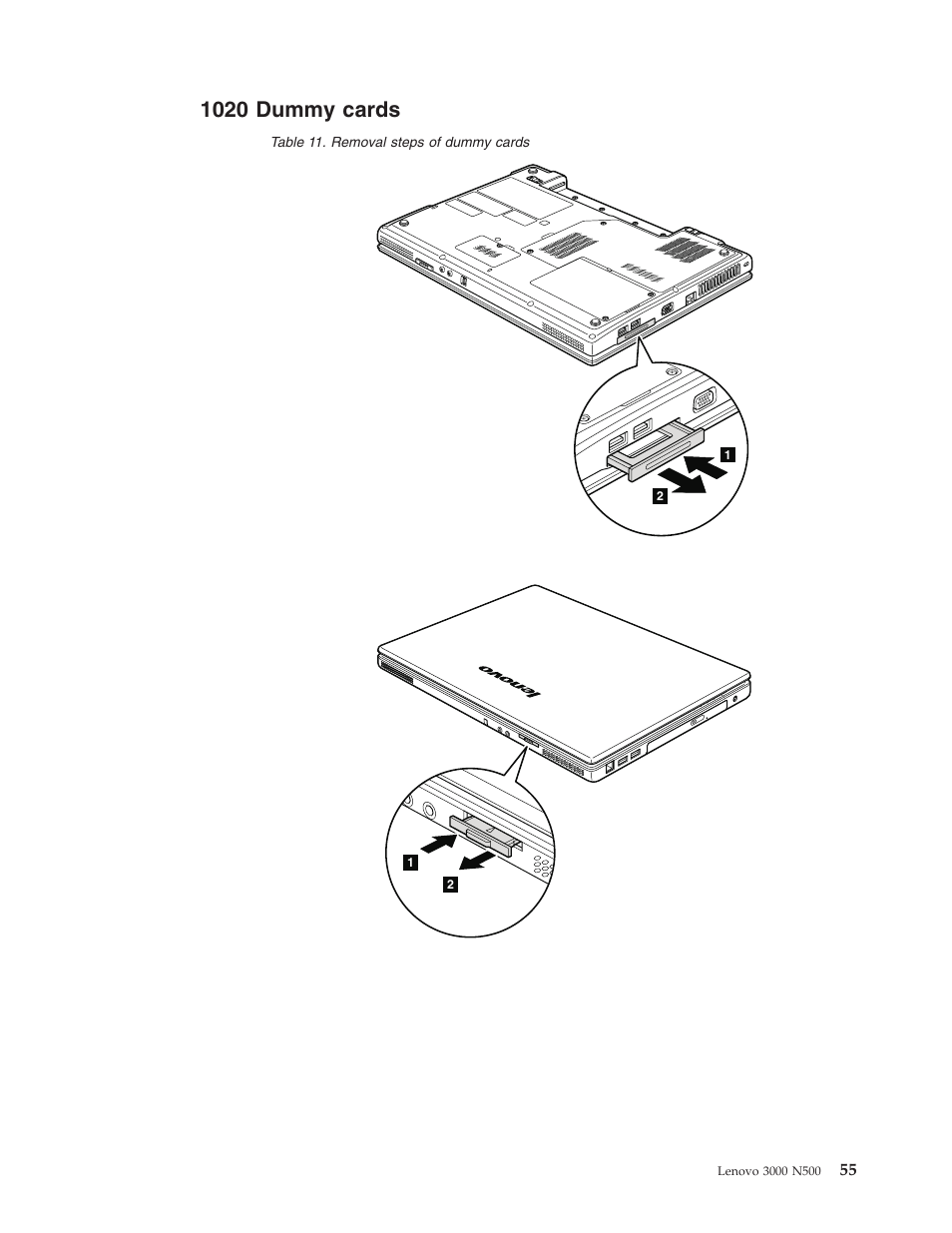 1020 dummy cards, Dummy, Cards | Lenovo 3000 N500 User Manual | Page 63 / 124