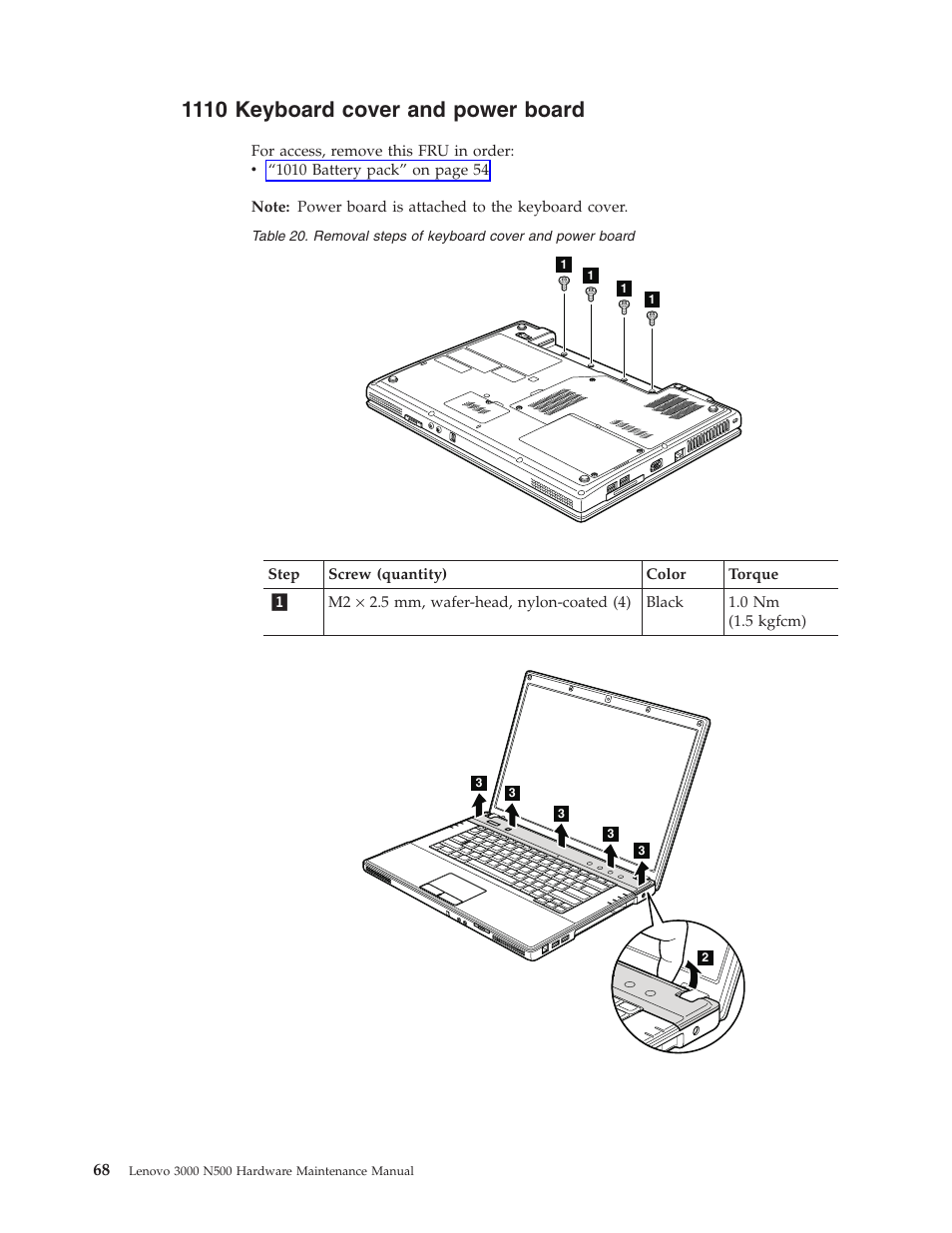 1110 keyboard cover and power board, Keyboard, Cover | Power, Board | Lenovo 3000 N500 User Manual | Page 76 / 124