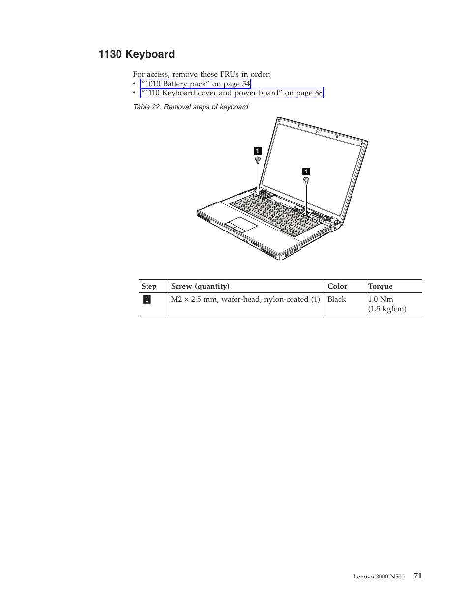 1130 keyboard, Keyboard | Lenovo 3000 N500 User Manual | Page 79 / 124