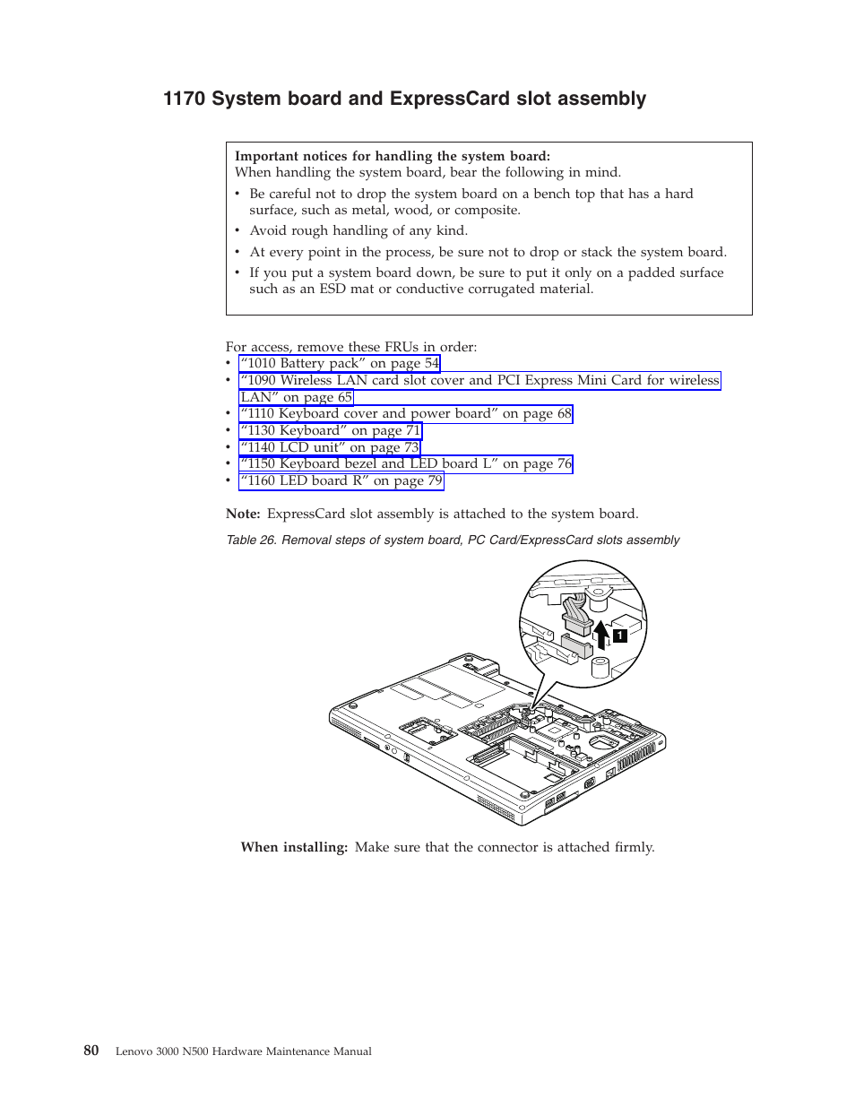 1170 system board and expresscard slot assembly, System, Board | Expresscard, Slot, Assembly | Lenovo 3000 N500 User Manual | Page 88 / 124