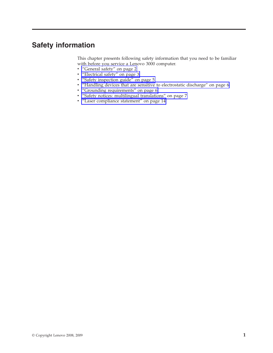Safety information, Safety, Information | Lenovo 3000 N500 User Manual | Page 9 / 124