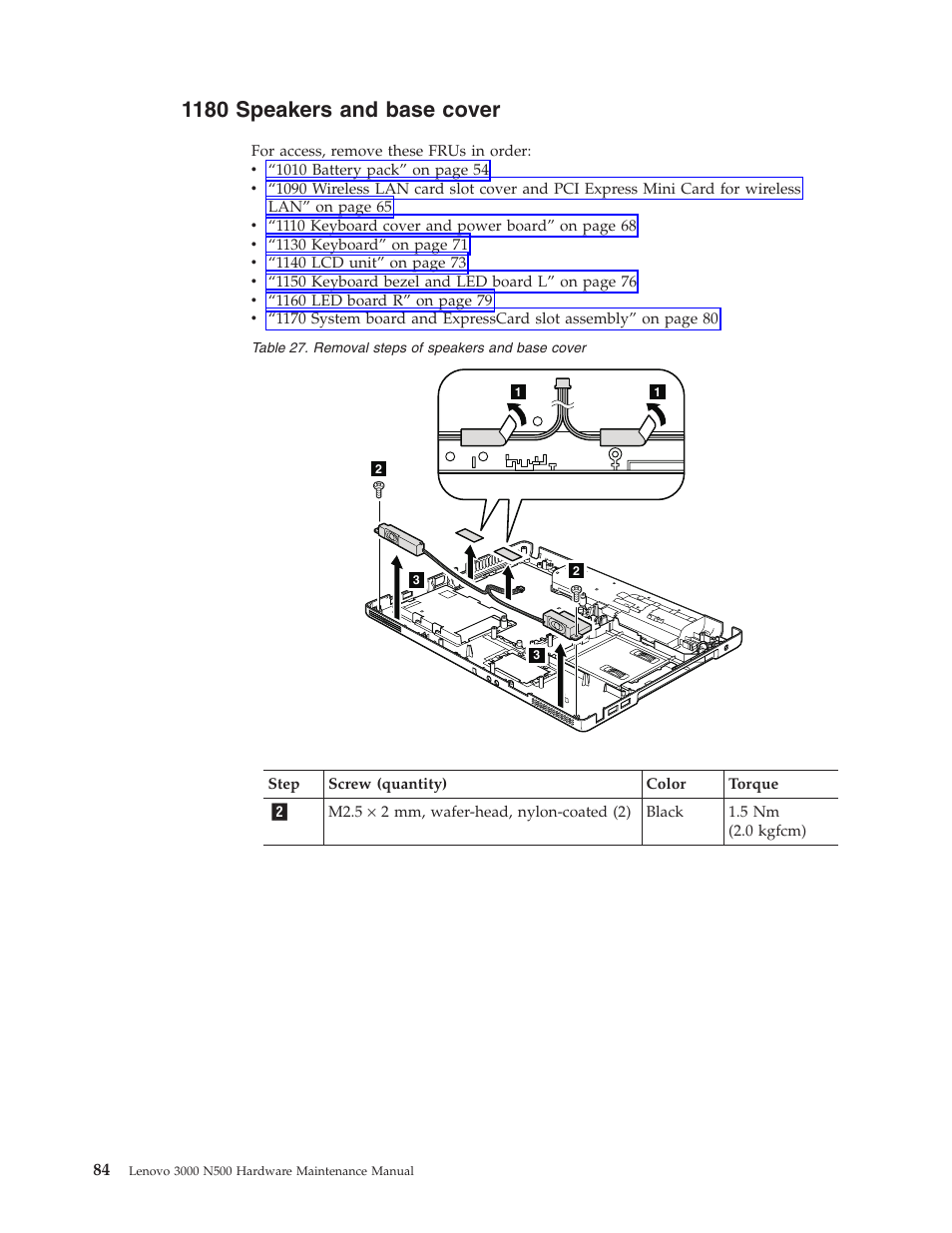 1180 speakers and base cover, Speakers, Base | Cover | Lenovo 3000 N500 User Manual | Page 92 / 124