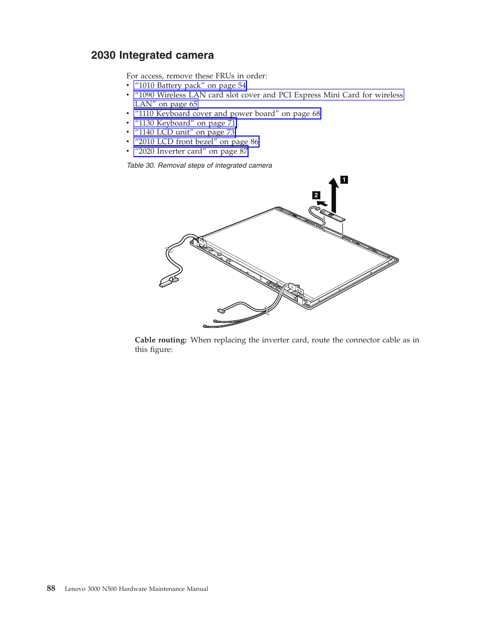 2030 integrated camera, Integrated, Camera | Lenovo 3000 N500 User Manual | Page 96 / 124