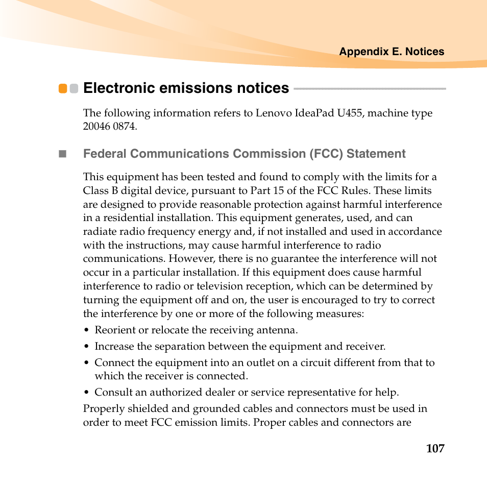 Electronic emissions notices | Lenovo IdeaPad U455 User Manual | Page 121 / 142