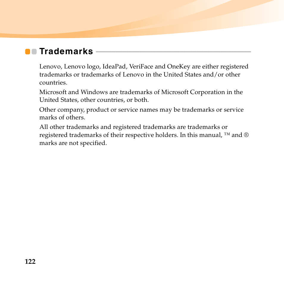 Trademarks | Lenovo IdeaPad U455 User Manual | Page 136 / 142