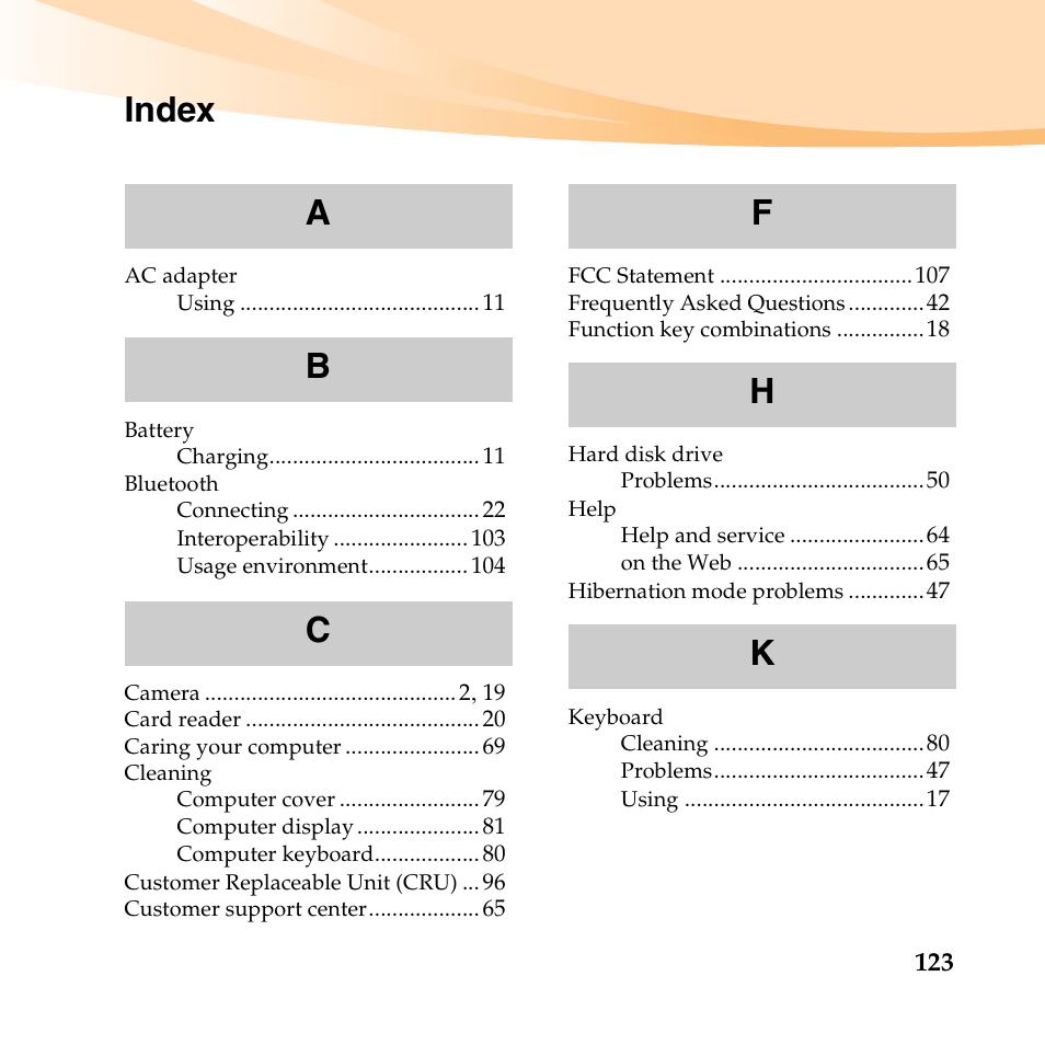 Index | Lenovo IdeaPad U455 User Manual | Page 137 / 142