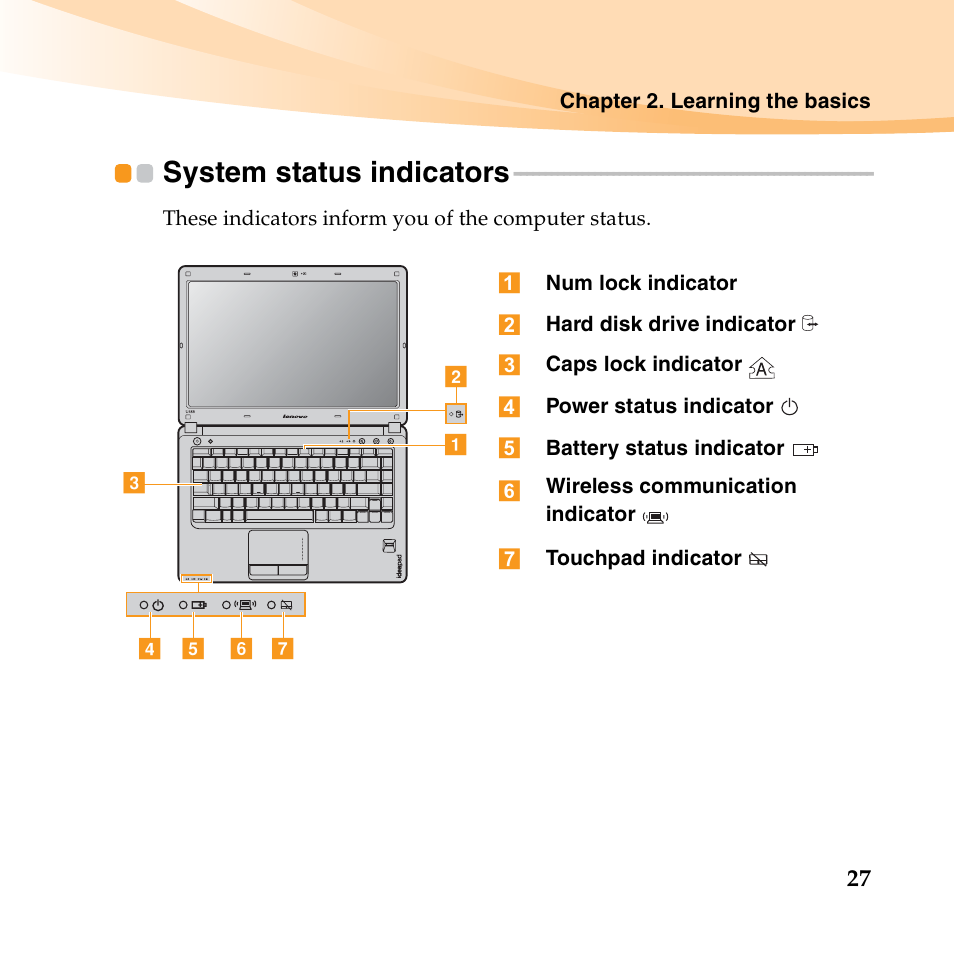 System status indicators | Lenovo IdeaPad U455 User Manual | Page 41 / 142