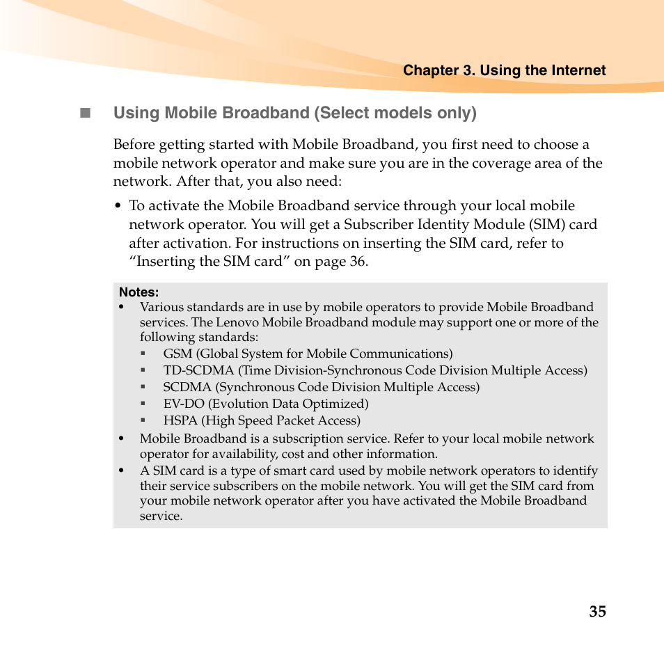 35  using mobile broadband (select models only) | Lenovo IdeaPad U455 User Manual | Page 49 / 142