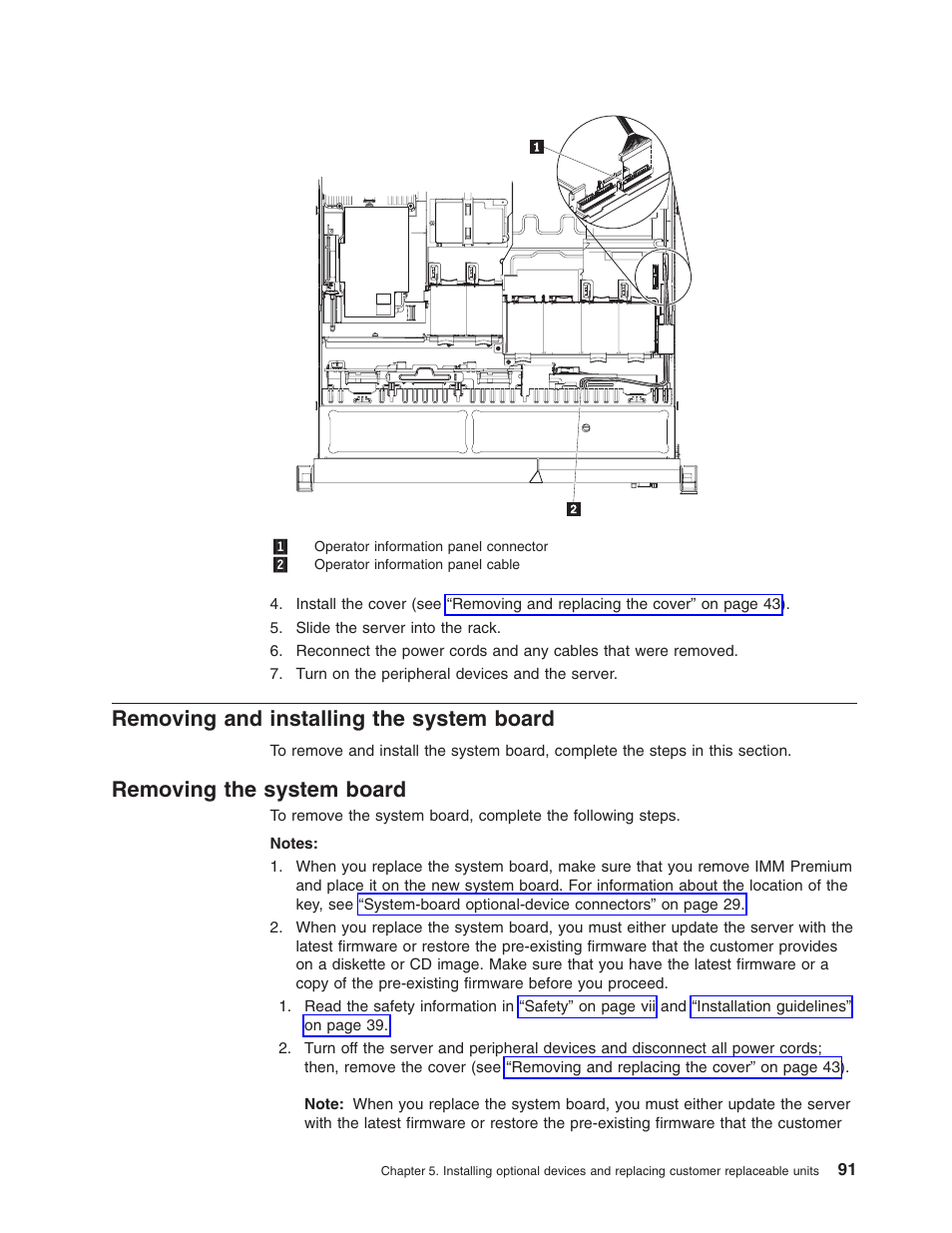 Removing and installing the system board, Removing the system board, Removing | Installing, System, Board | Lenovo RD210 User Manual | Page 107 / 204