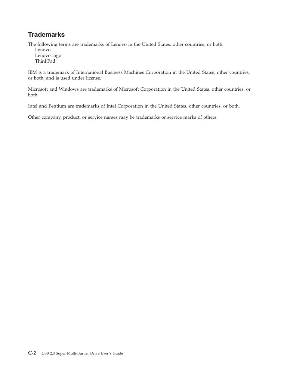 Trademarks | Lenovo 40Y8699 User Manual | Page 48 / 72