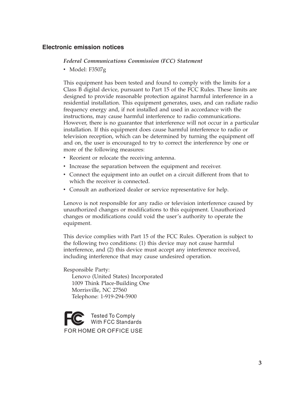 Electronic, Emission, Notices | Lenovo 45N3556 User Manual | Page 3 / 4