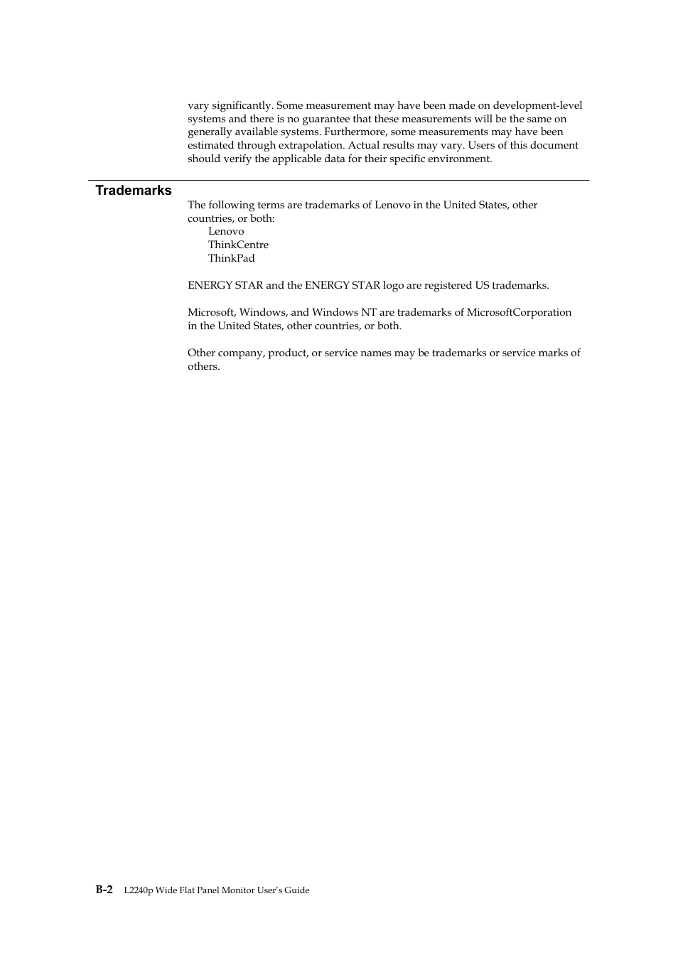 Trademarks | Lenovo L2240P User Manual | Page 34 / 34