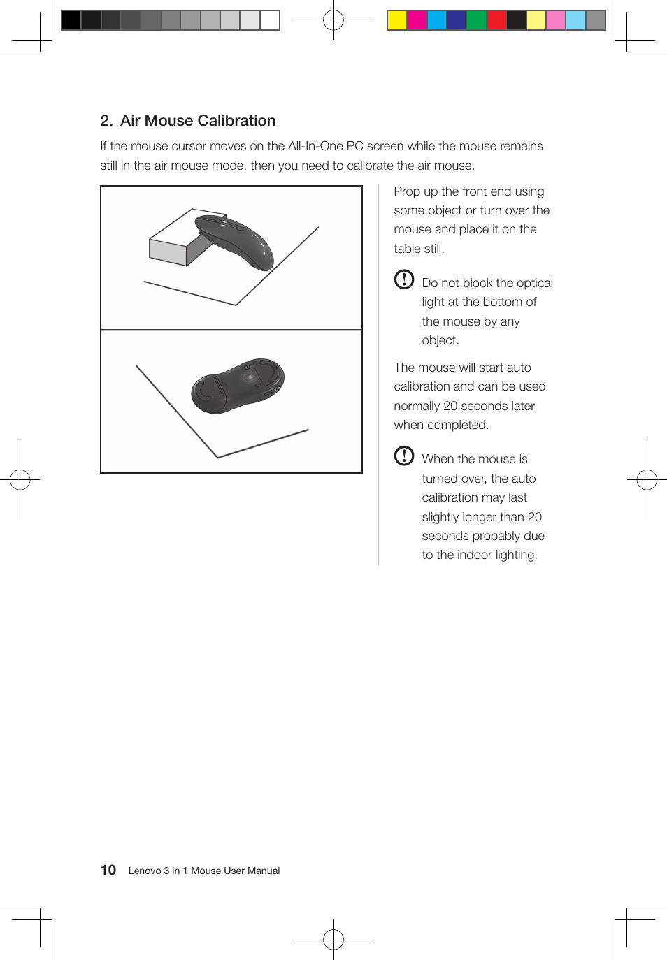Air mouse calibration | Lenovo 31043789 User Manual | Page 11 / 23