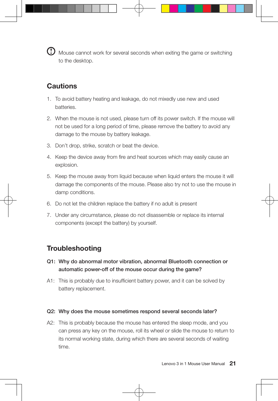 Cautions, Troubleshooting | Lenovo 31043789 User Manual | Page 22 / 23