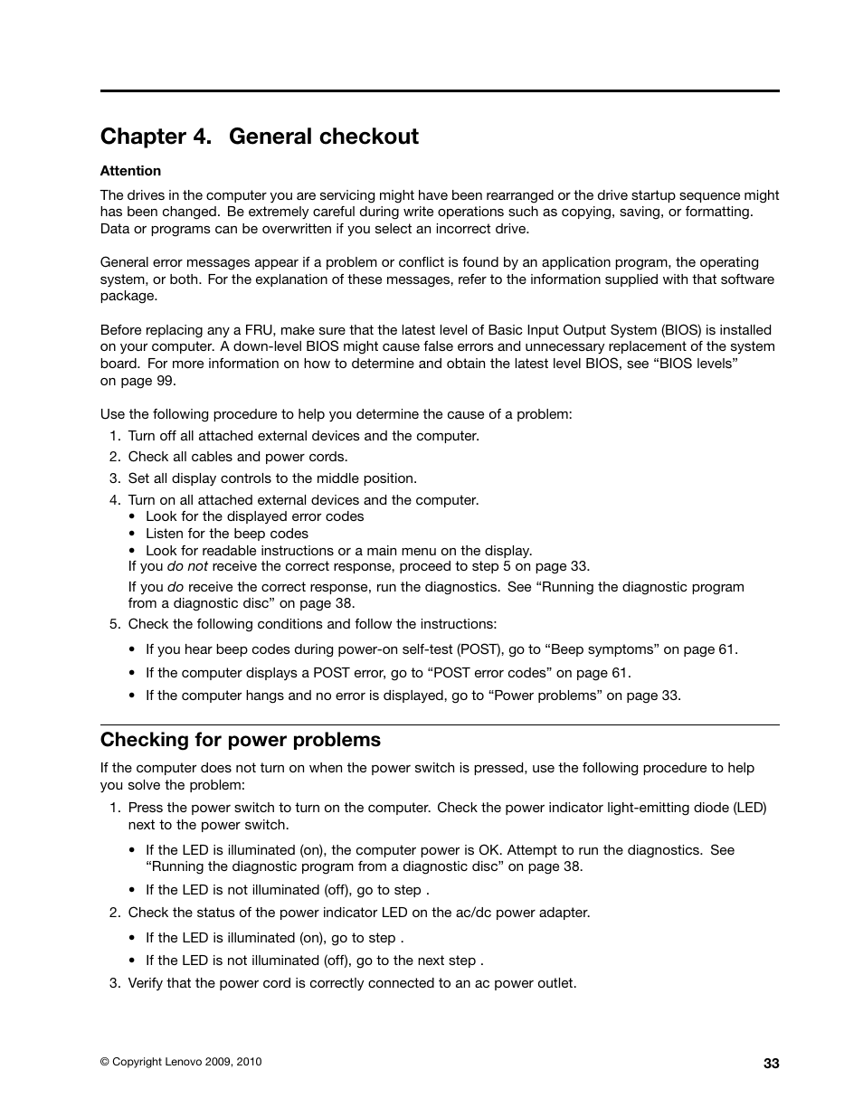 Chapter 4. general checkout, Checking for power problems | Lenovo 3980 User Manual | Page 39 / 110